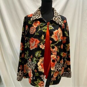Women's Life Style Floral with Animal Print Trim Jacket size 2x. Red tank 3x.